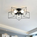 Modern Metal Ceiling Light Fixture For Bedroom - Pentagram Cage Semi Flush Mount Lamp With 5 Bulbs