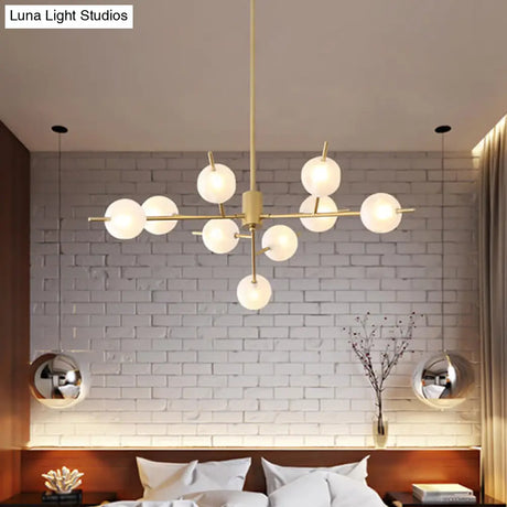 Modern Metal Chandelier - 9/12 Bulbs Bedroom Suspension Light In Black/Gold With Acrylic Shade