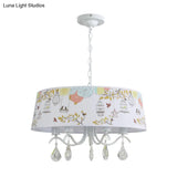 Modern Metal Chandelier With Drum Shade And Clear Crystal Accents White Pendant Light For Dining