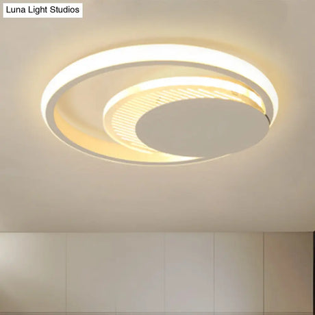 Modern Metal Circle Flush Ceiling Light In White/Black Finish - Led Flushmount Lamp With White/Warm
