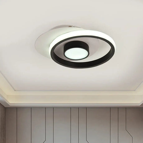 Modern Metal Circle Flush Lamp With Led For Porch - White/Black Or Gold/Black Warm/White Light