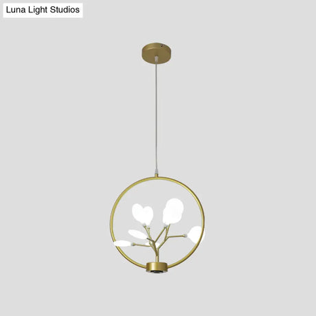 Modern Metal Circle Hanging Ceiling Light - 9 Bulbs Chandelier With Firefly Design