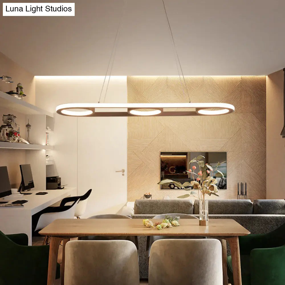 Modern Metal Coffee Led Pendant Light Fixture - Oval Island Design Warm/White / Warm