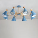 Modern Metal Cone Chandelier With 8 Bulbs - Stylish Pendant Light Fixture For Living Room Wood Cork