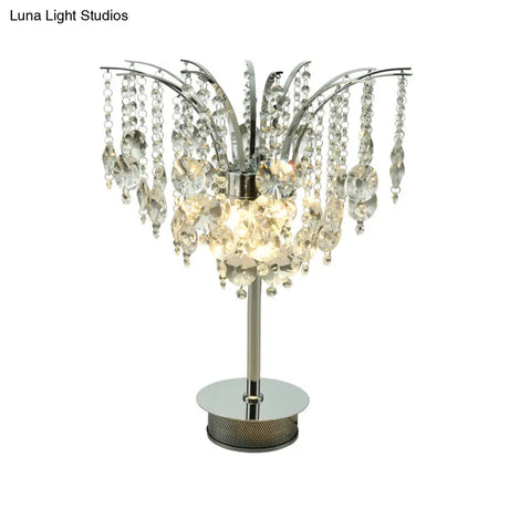 Modern Metal Curved Arm Desk Lamp With Chrome Finish And Crystal Bead Accents