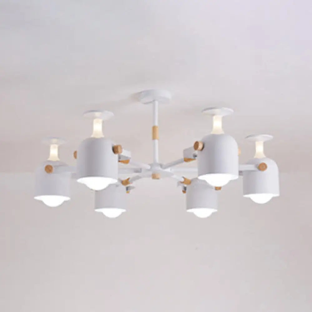 Modern Metal Cylinder Chandelier - 6-Light Hanging Ceiling Lamp For Living Room White