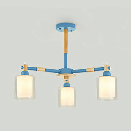 Modern Metal Cylinder Pendant Light Fixture With 3 Lights - Living Room Lighting Blue