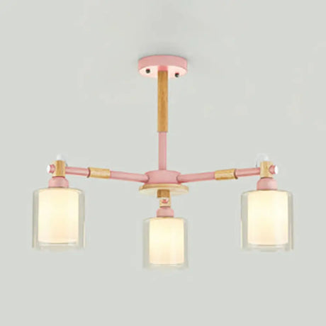Modern Metal Cylinder Pendant Light Fixture With 3 Lights - Living Room Lighting Pink