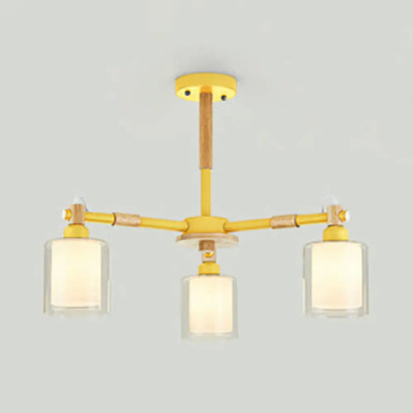 Modern Metal Cylinder Pendant Light Fixture With 3 Lights - Living Room Lighting Yellow