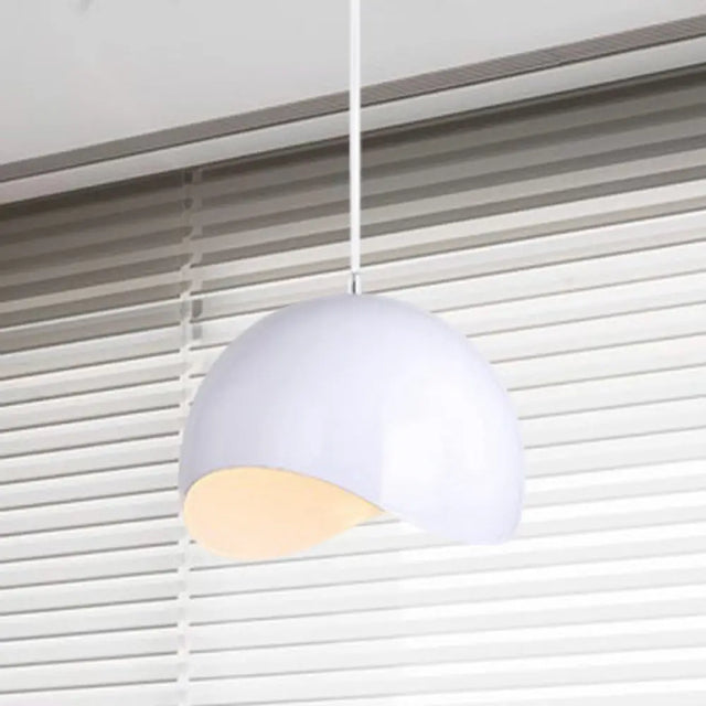 Modern Metal Dome Ceiling Light With Adjustable Height - Inner Pink/Yellow 1-Bulb Fixture 8/12 Width
