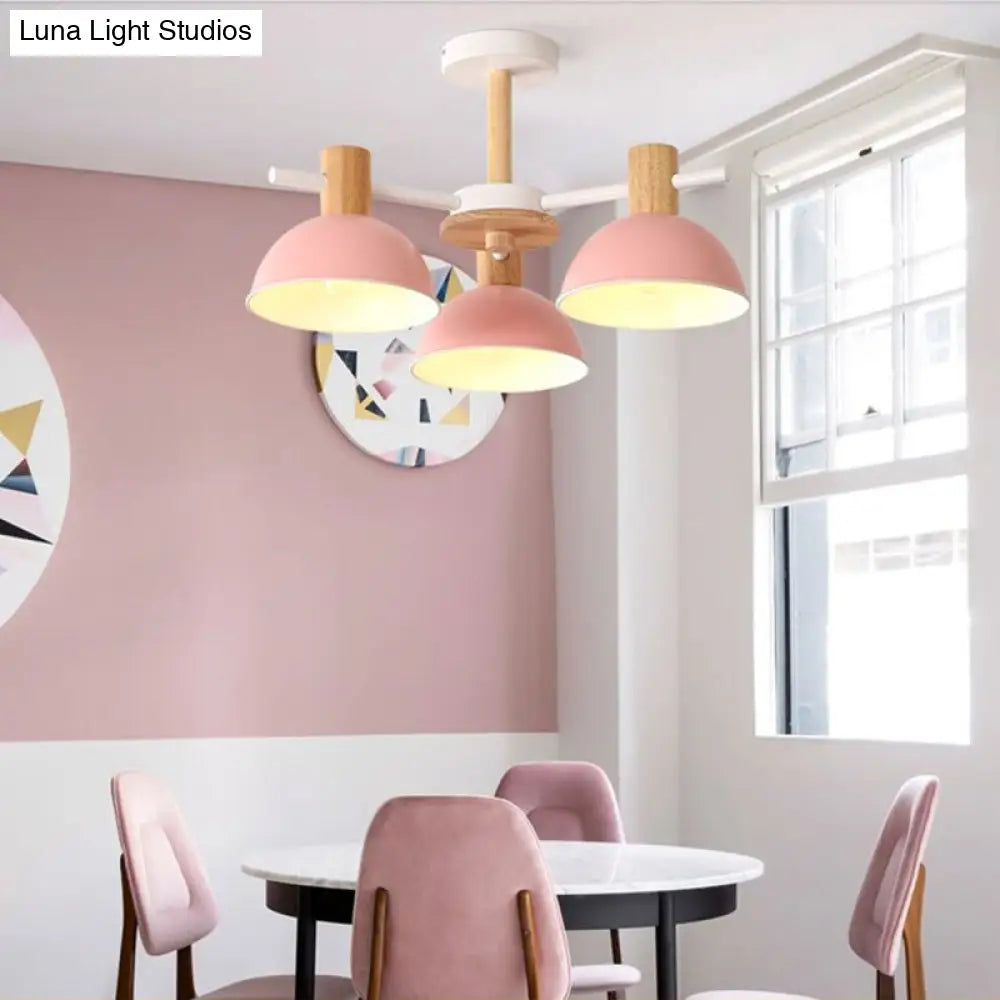 Modern Metal Dome Pendant Fixture With 3 Lights For Living Room