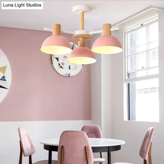 Modern Metal Dome Pendant Fixture With 3 Lights For Living Room