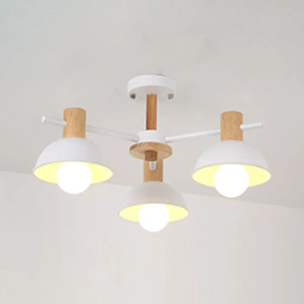 Modern Metal Dome Pendant Fixture With 3 Lights For Living Room White