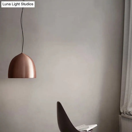 Modern Metal Domed Pendant Light - 1-Light Black/Copper Suspension For Dining Room