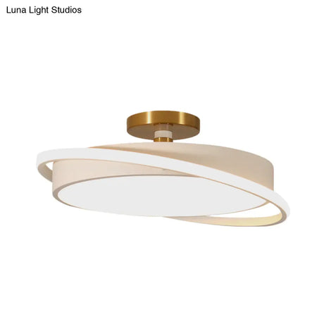 Modern Metal Drum Bedroom Flush Light Fixture - 18’/21.5’ Dia Led Semi Lamp In White/Black With