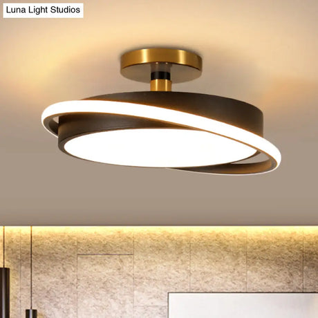 Modern Metal Drum Bedroom Flush Light Fixture - 18’/21.5’ Dia Led Semi Lamp In White/Black With