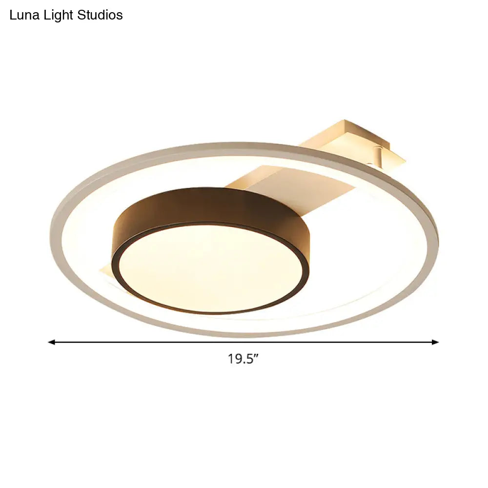Modern Metal Drum Ceiling Light Fixture - Black And White Led Flush Mount 16’/19.5’ Wide