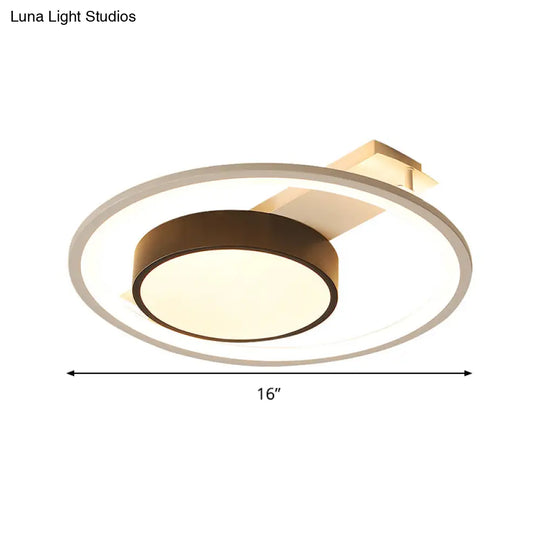 Modern Metal Drum Ceiling Light Fixture - Black And White Led Flush Mount 16’/19.5’ Wide