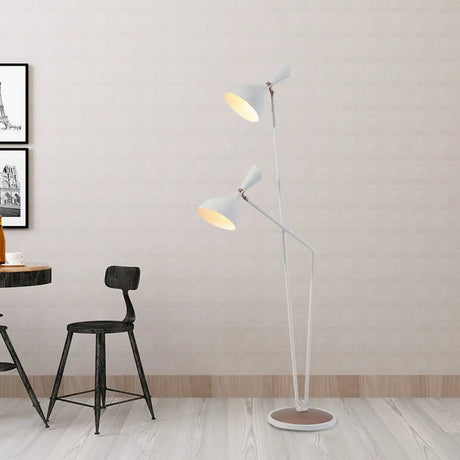 Modern Metal Flared Floor Reading Lamp With 2-Head White Stand Up Light For Bedroom