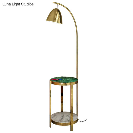 Modern Metal Floor Lamp With 2-Tiered Tray For Living Room Reading