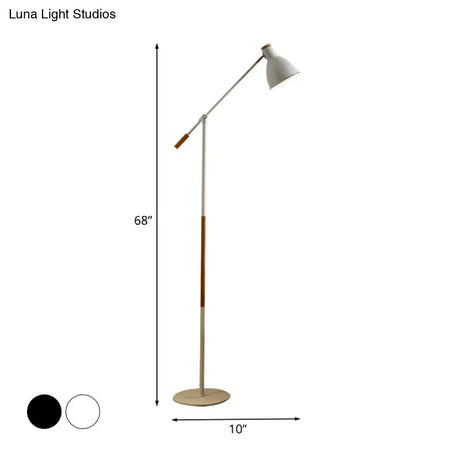 Modern Metal Floor Lamp With Balance Arm - Domed Stand 1 Light White/Black Finish