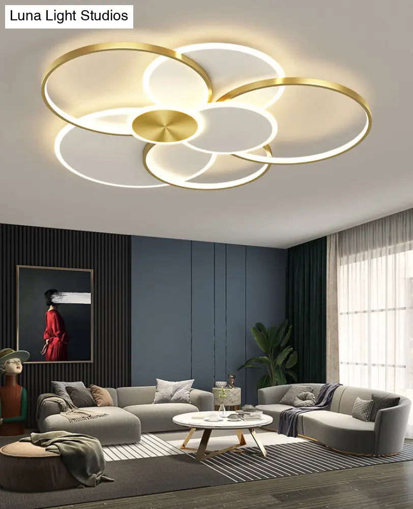 Modern Metal Flush Mount Ceiling Light Fixture With Multi-Ring Design For Living Room