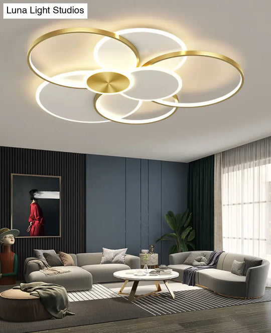 Modern Metal Flush Mount Ceiling Light Fixture With Multi-Ring Design For Living Room