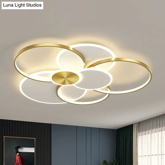 Modern Metal Flush Mount Ceiling Light Fixture With Multi-Ring Design For Living Room