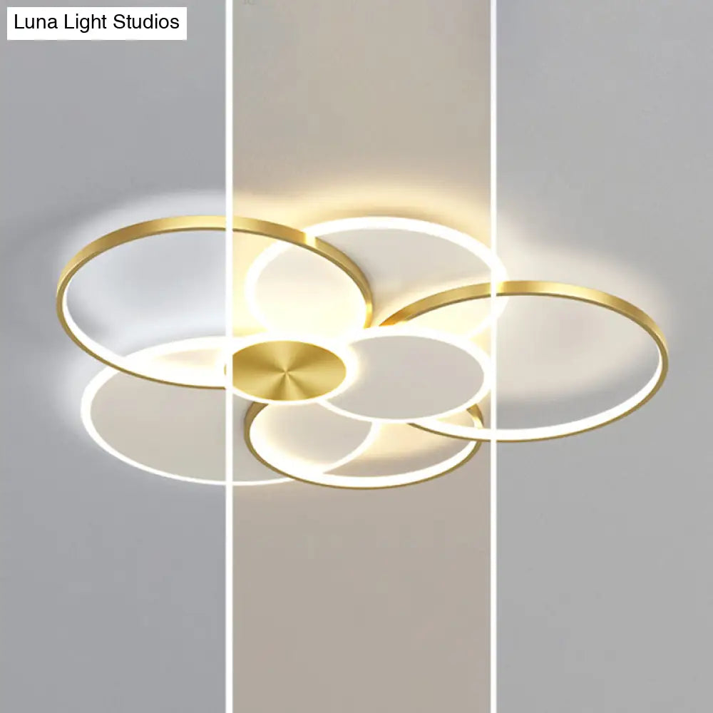 Modern Metal Flush Mount Ceiling Light Fixture With Multi-Ring Design For Living Room
