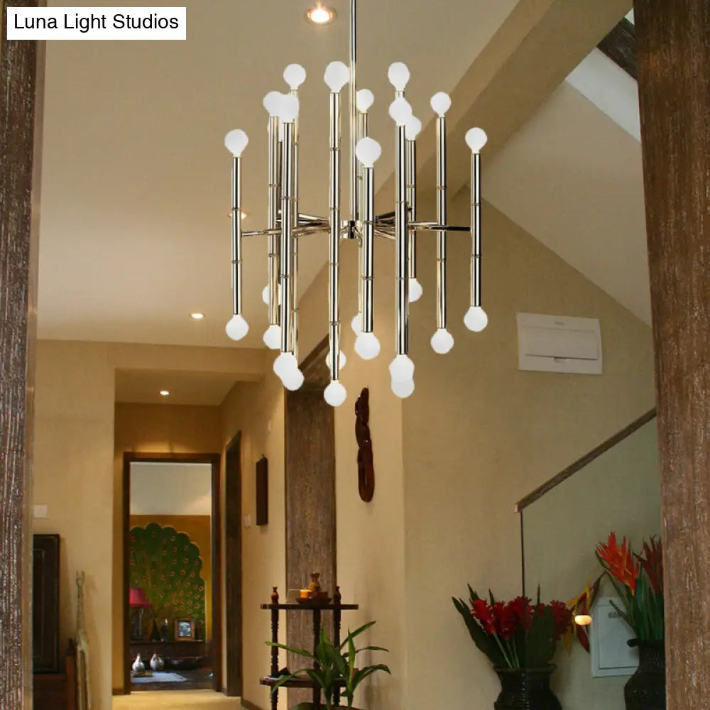 Modern Metal Flute Chandelier - 30 Lights Black/Silver/Gold Living Room Suspension Light Silver
