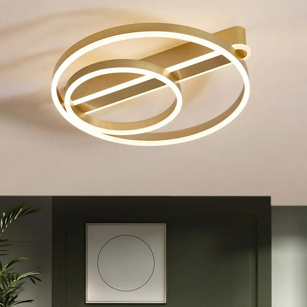 Modern Metal Gold/Coffee Flush Mount Light - 18’/21.5’ W 2 - Hoop Led Ceiling Lamp Parlor