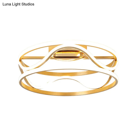 Modern Metal Gold Drum Flush Mount Ceiling Light Led Fixture For Bedroom Warm/White 18/23.5 Width