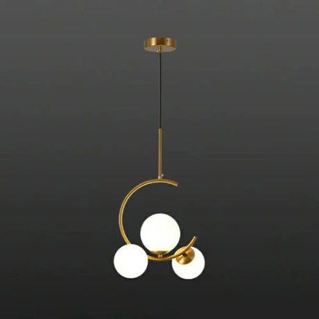 Modern Metal Hanging Chandelier In Gold With Globe Glass Shade - Bedroom Ceiling Light 3 / White