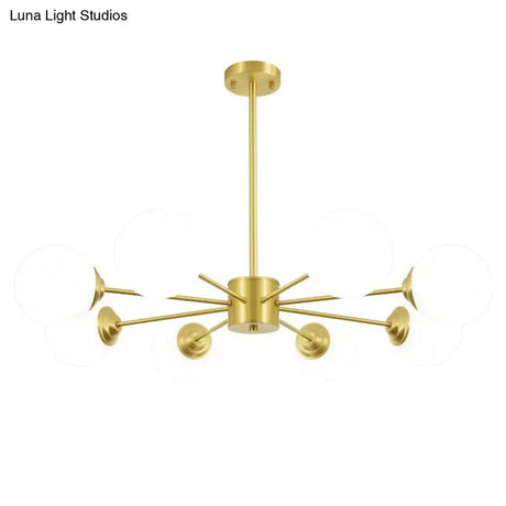 Modern Metal Hanging Chandelier With Opal Glass Shade - Gold Ceiling Light For Living Room