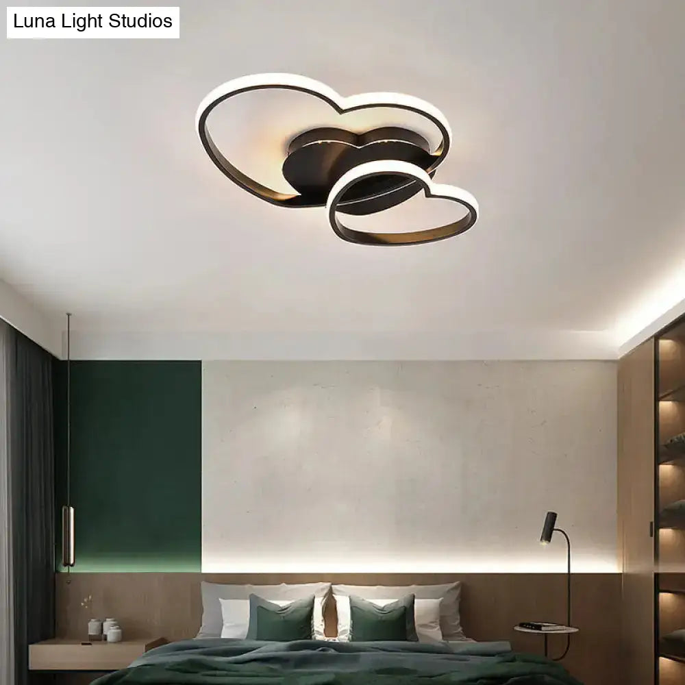 Modern Metal Heart Flush Mount Led Ceiling Light For Bedroom Black / Small