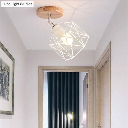 Modern Metal Hexagon Ceiling Light - Gray/White/Pink/Yellow/Blue/Green Semi Flush Mount For Bedroom