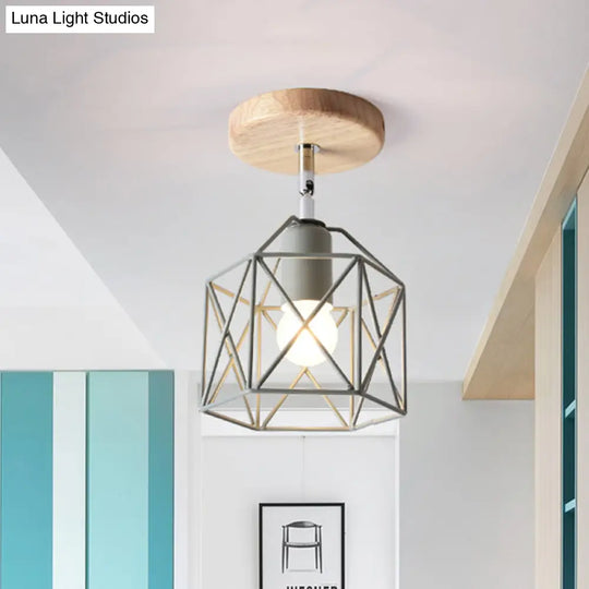 Modern Metal Hexagon Ceiling Light - Gray/White/Pink/Yellow/Blue/Green Semi Flush Mount For Bedroom