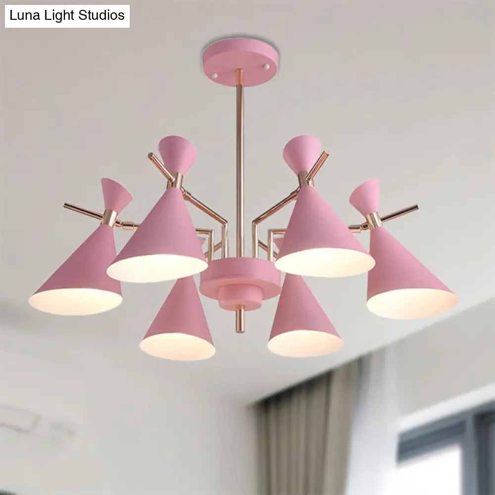 Modern Metal Horn Shape Ceiling Lamp - 6 Light Hanging Chandelier For Bedroom