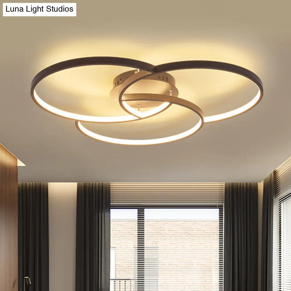 Modern Metal Intersecting Ring Led Ceiling Fixture Black/White Semi - Flush Mount Warm/White Light