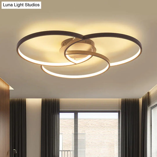 Modern Metal Intersecting Ring Led Ceiling Fixture Black/White Semi - Flush Mount Warm/White Light