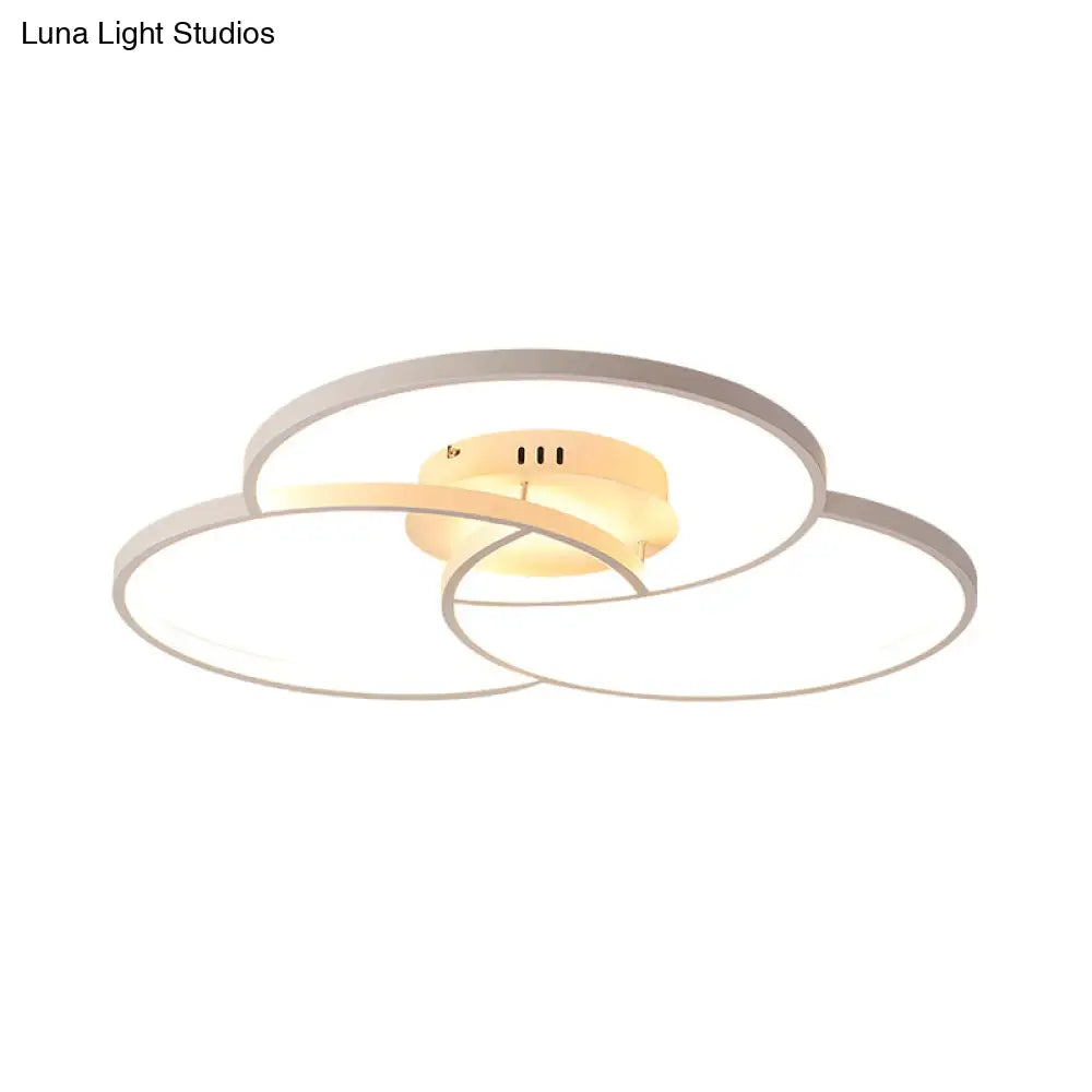 Modern Metal Intersecting Ring Led Ceiling Fixture Black/White Semi-Flush Mount Warm/White Light