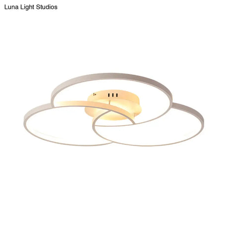 Modern Metal Intersecting Ring Led Ceiling Fixture Black/White Semi - Flush Mount Warm/White Light
