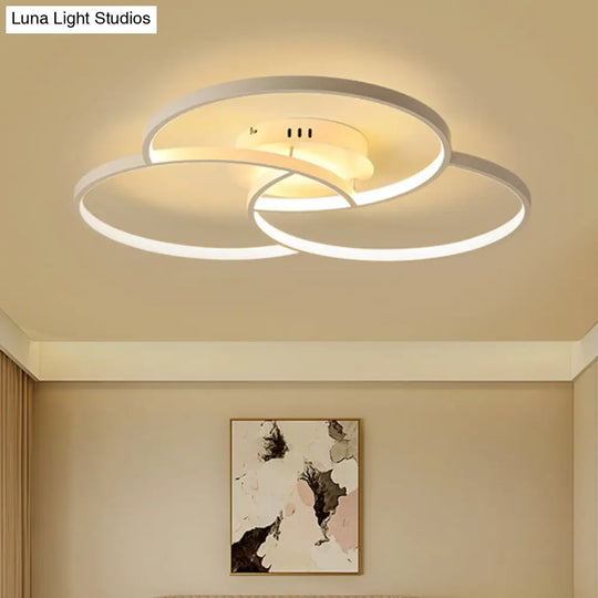 Modern Metal Intersecting Ring Led Ceiling Fixture Black/White Semi - Flush Mount Warm/White Light