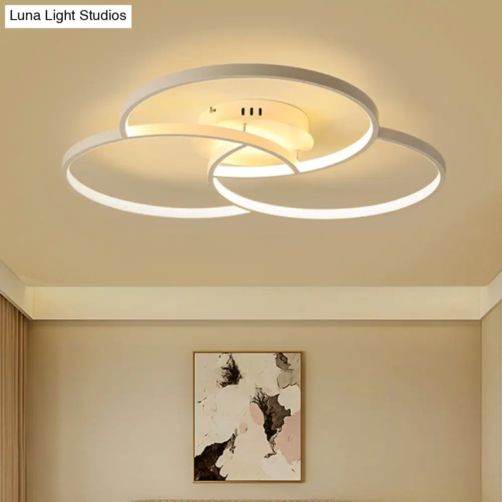 Modern Metal Intersecting Ring Led Ceiling Fixture Black/White Semi-Flush Mount Warm/White Light