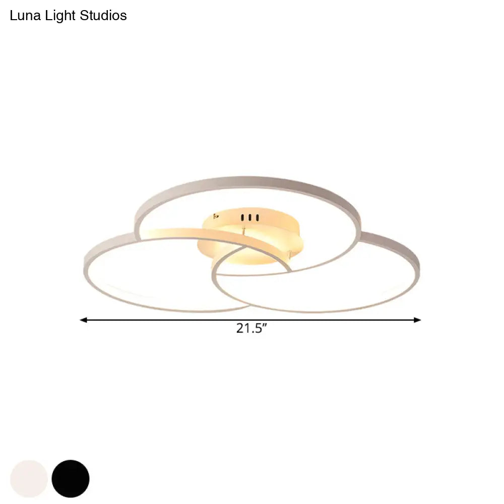 Modern Metal Intersecting Ring Led Ceiling Fixture Black/White Semi - Flush Mount Warm/White Light
