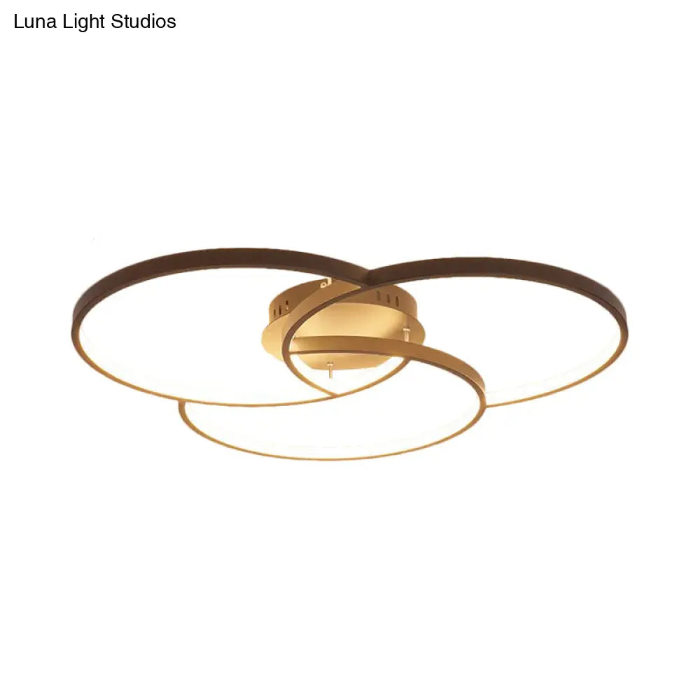 Modern Metal Intersecting Ring Led Ceiling Fixture Black/White Semi - Flush Mount Warm/White Light
