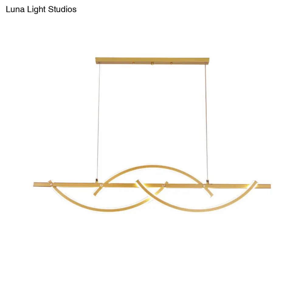Modern Metal Led 3-Arched Line Restaurant Chandelier In Black/Gold - Warm/White Light