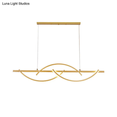 Modern Metal Led 3-Arched Line Restaurant Chandelier In Black/Gold - Warm/White Light