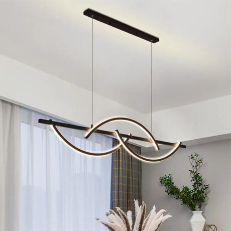 Modern Metal Led 3-Arched Line Restaurant Chandelier In Black/Gold - Warm/White Light Black / White
