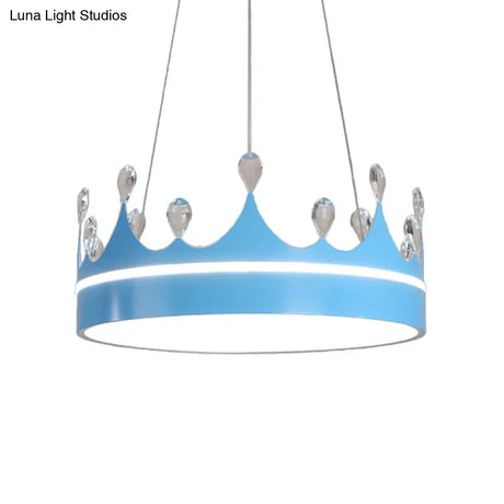 Modern Metal Led Chandelier Light In Pink/Blue/Gold With Crystal Deco